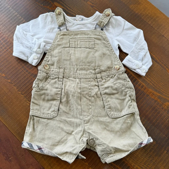 Overalls linen + top shirt 3/6 months Burberry beige - Picture 1 of 5